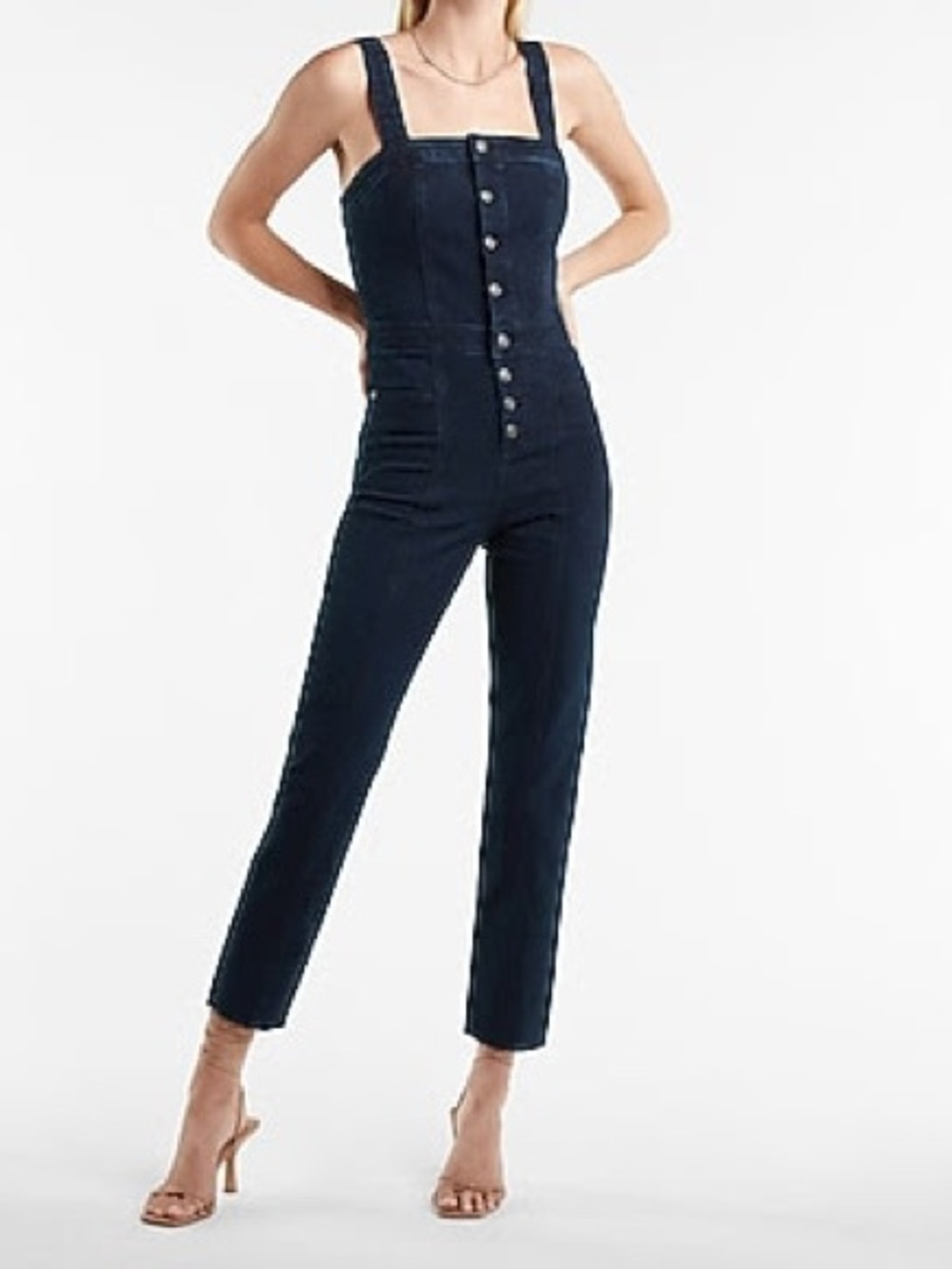 Express Button-Front Dark Denim Overalls